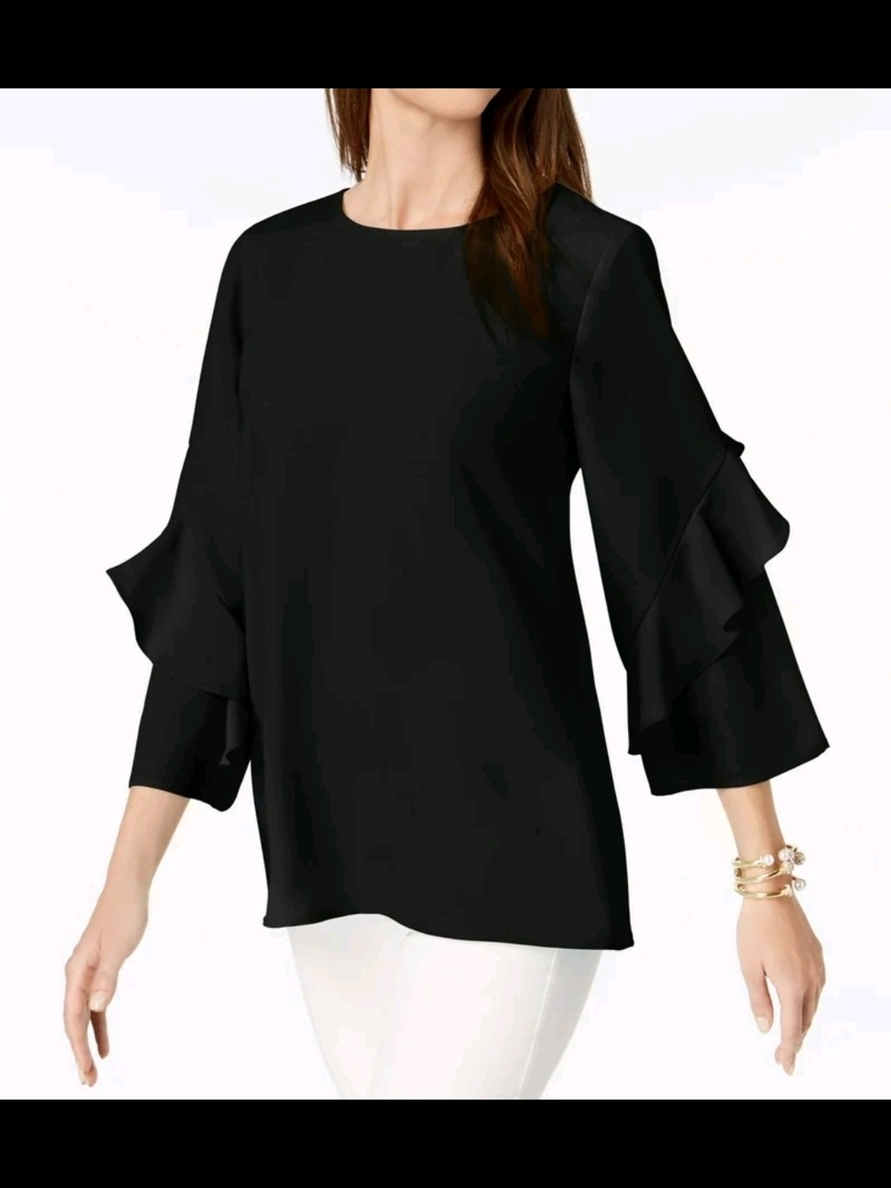 Alfani Black Ruffle Sleeve Blouse